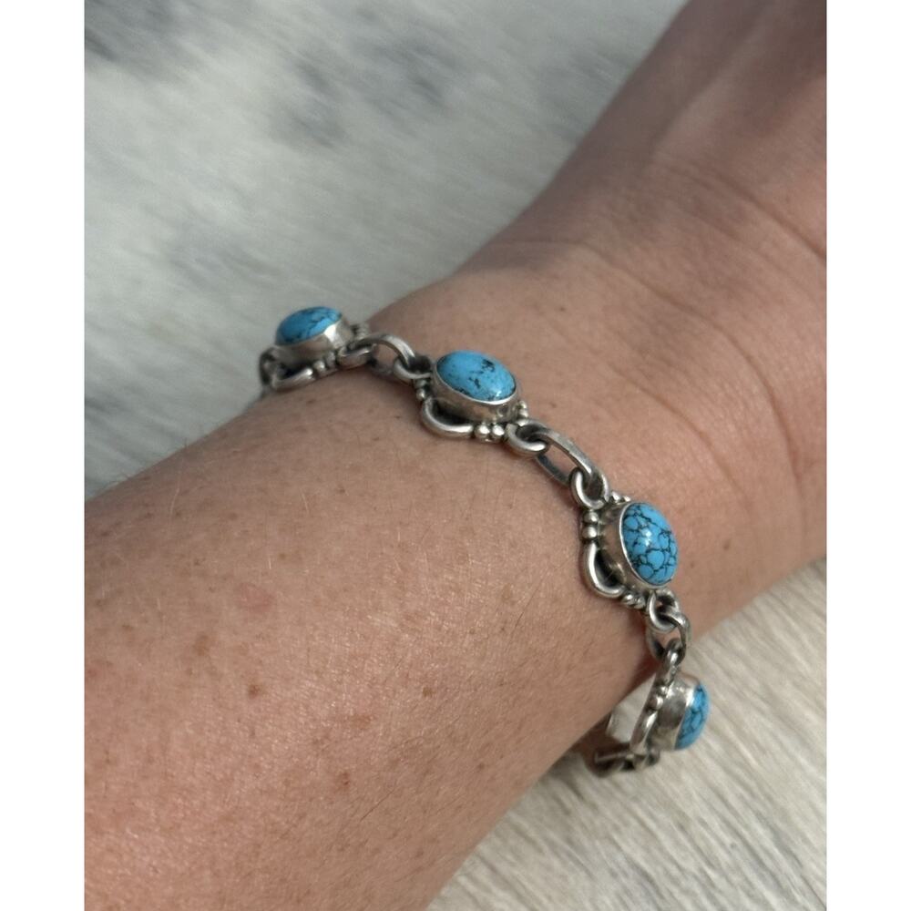 Sterling Silver Multi-stone Blue Turquoise Six Stone Bracelet Stack Layer 6-7.5”